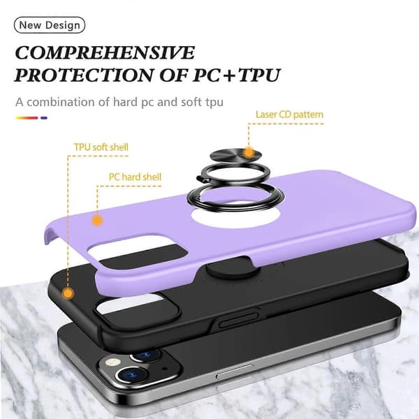 Magnetisk ringstativ støtsikkert telefondeksel for iPhone 14 Plus Purple