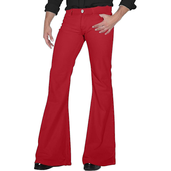 70'er Disco Bukser til Mænd Herre Bell Bottom Jeans Bukser 60'er 70'er Bell Bottoms Vintage Denim Bukser Jeans til Mænd A008-red Medium