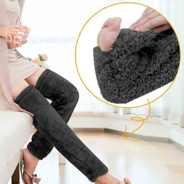 Over Knee High Fuzzy Lange Sokker Plys Tøffel Strømper Benvarmere Vinter Hjem Sove Sokker - S Gray