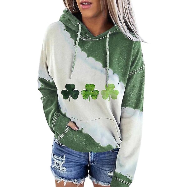 St. Patrick's Day Dam Luvtröja Irish Lucky Shamrock Clover Print Toppar Huvtröja XL