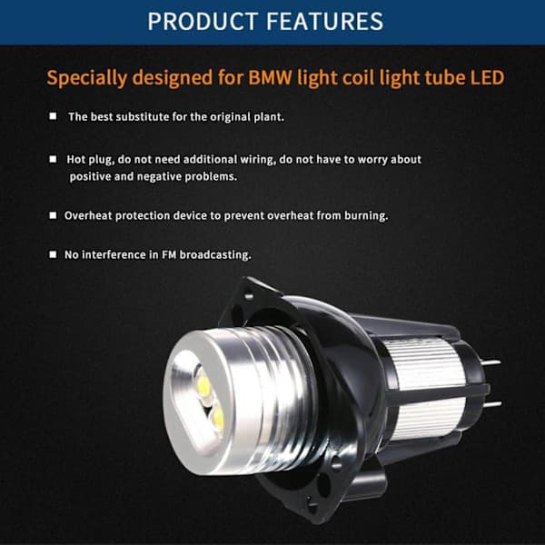 E90 E91 Angel Eyes Lys 12W 12V Sort Sølv 05-08