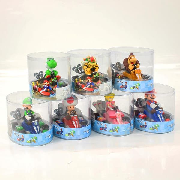 Super Mario Pullback Bilboks Sæt: Mario Kart 4WD Yoshi Luigi Gorilla Plyslegetøj Ornament. Yoshi