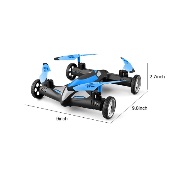 Droneklarering Droneflygende biler Quadcopter luftbakke med fjernkontroll Bil med 360 rullende, hastighetsledde lys Blue