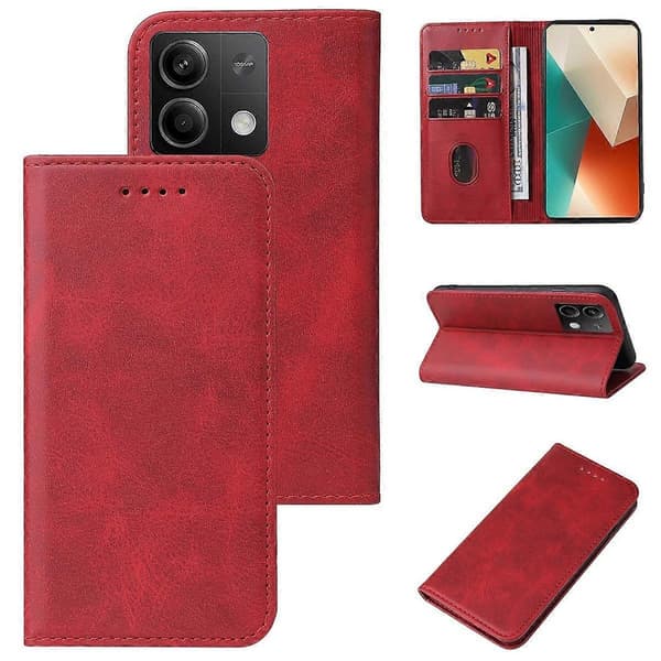 Magnetiskt läderfodral för Xiaomi Redmi Note 13 5G Red