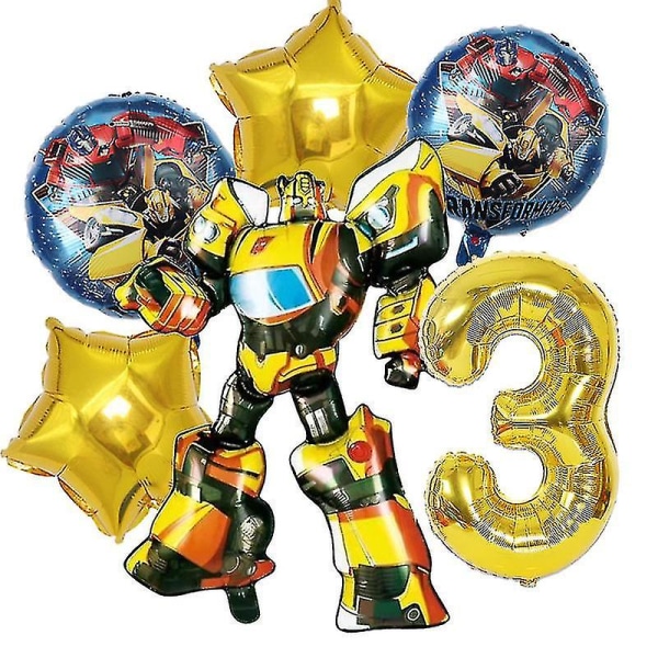 Transformers Barn Festtillbehör Optimus Prime Bumblebee Robot Födelsedagsdekoration Nummer Ballong Banner Engångstallrikar Muggar yellow 6pcs-3