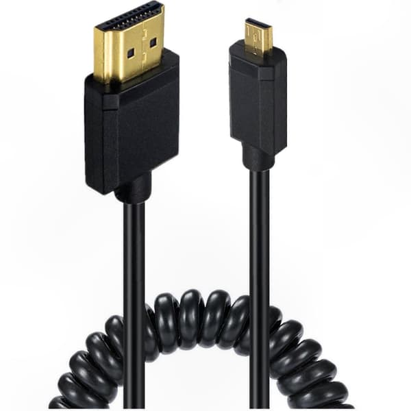 Oprullet 4K Micro HDMI til HDMI Han Forlængerkabel Høj Hastighed 10.2Gbps Micro HDMI til HDMI Kabel til DVR'er PC-enhed Straight head