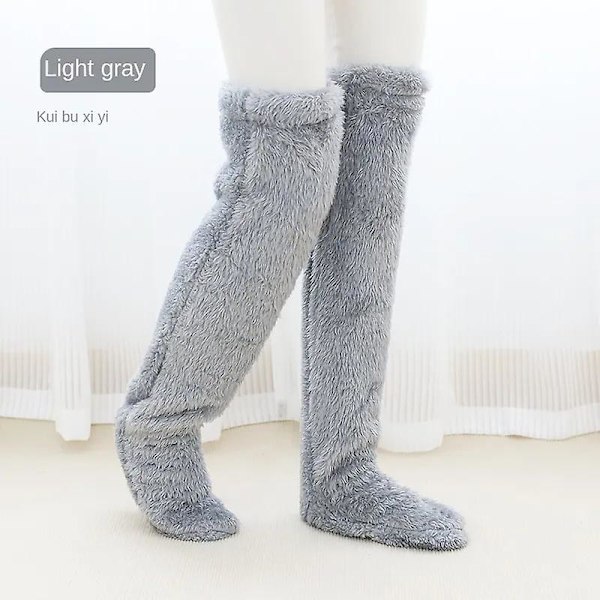 Teddy Legs Lange Strømper - Teddy Legs Strømper, Over Knæ Høj Fuzzy Leg Warmer Strømper Sjove Fuzzy Lange Vinter Strømper silver gray