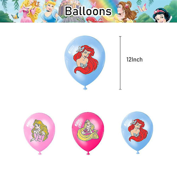 Princess-tema födelsedagsfest ballonger kit dekorationer tillbehör Ariel Aurora Princess Banner ballonger tårtdekorationer set
