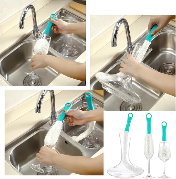 3 st Dekanter Rengöringsborste Vinglas Dekanter Flexibel Flaskborste Set för Flaskor Bägare Glas Koppar (Grön)
