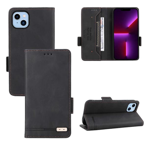 Magnetlås Läder Telefonfodral För iPhone 14 Black
