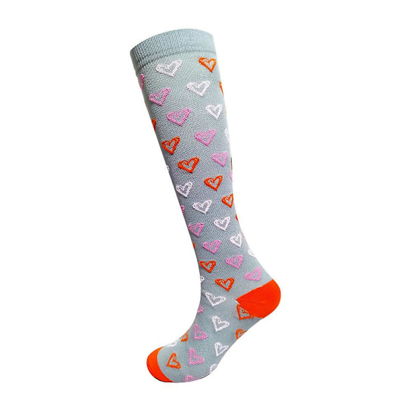 Women Heart Pattern Gray Compression Socks L XL