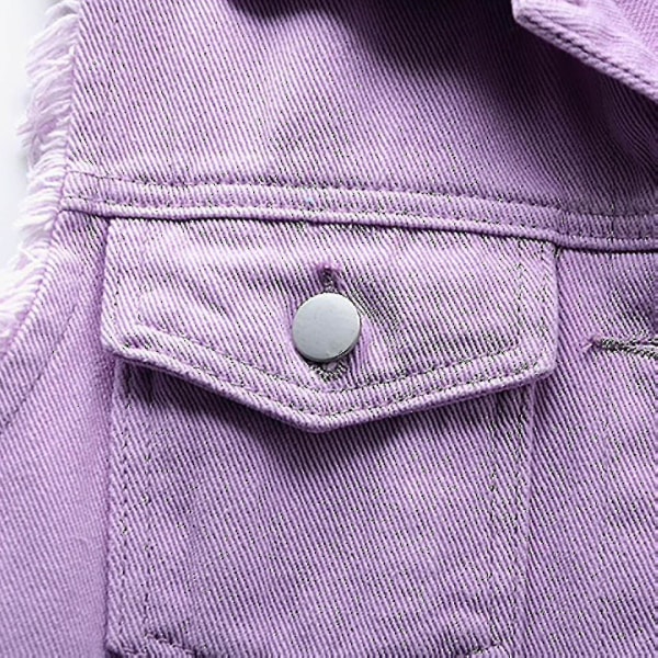 Kvinnor vår- och höstkappor Solid jeansjacka utan ärm Ytterkläder L Purple