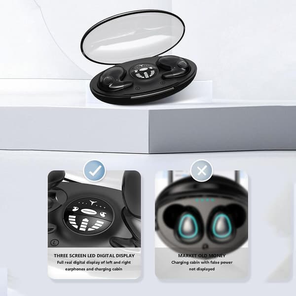 MD538 Trådløst Bluetooth-headset Binaural In-ear Søvn Digitalt Display Høj Lydkvalitet Black