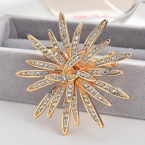 Brosch för kvinnor, guldton, strass, kristall