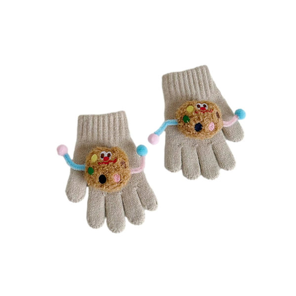 1 Par Barnens Höst Vinter Stickade Vantar Cartoon Cookie Dekoration Pojkar Flickor Vantar Ribbade Manschetter Dark oak