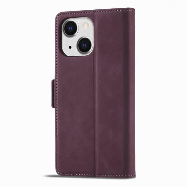 For iPhone 14 Plus Forwenw Dubbelsidigt Spänne Läder Telefonfodral Wine Red