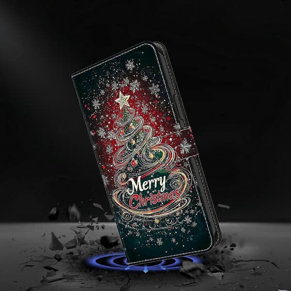 Plånboksfodral med vikbart stativ för Galaxy S25 FE, mönstertryckt läderflipfodral för telefon Christmas Tree