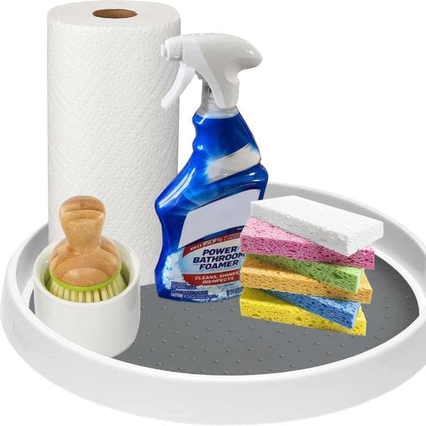 Set med 2, 30 cm Halkfri Lazy Susan Organizer - Vit/Grå