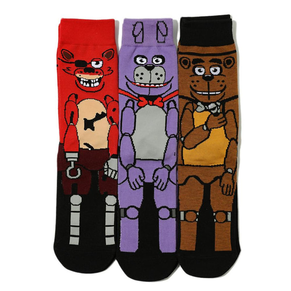 Herre- og damecrew-sokker Five Nights At Freddy's Morsomme mønstrete trendy Fnaf bomullssokker Anti-friksjonstrømper Purple