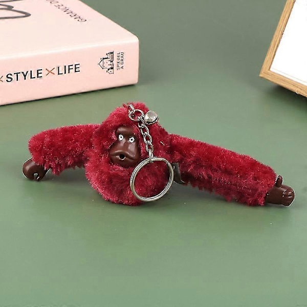 Söt Plush-Apa Nyckelring Orangutang Nyckelring På Byxväskans Bilprydnad - Rabatt Wine red 1PC