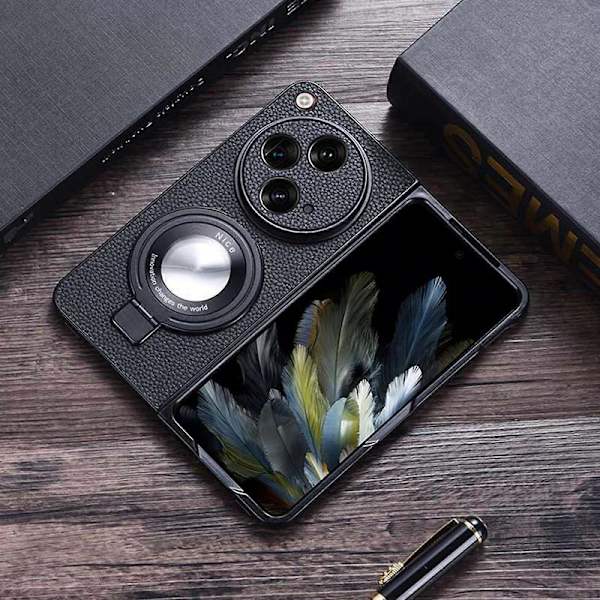 Compatible with Oneplus Open Case with Magnetic Ring Stand, Slim Thin Premium Leather Full Protective Case-Perfect