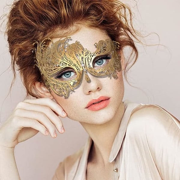 Maskerademaske for menn, Diamond Party Mask, Venetian Elegant Metal Mask, Halloween Masquerade Par Masker A