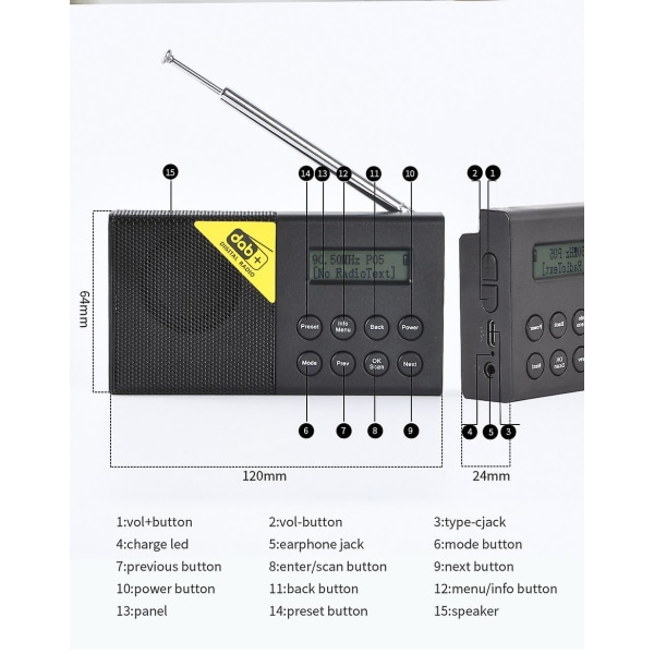 Dab Radio Bärbar Bil Digital Radio Mini Fm-mottagare Hem Dab Multifunktionell färgskärm Bluetooth-kompatibel sändare