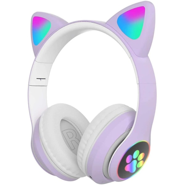 Gaming Headset Mote Bluetooth Cat Ear Led Light Up Trådløst headset Purple