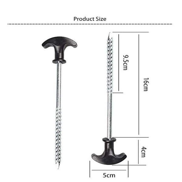 10 stk Kroker Teltspiker Skrue 20cm Stål Plugger Heavy Duty Markise Elementer Fuktighetsputer Spiker Utendørs Camping Vandring Tilbehør