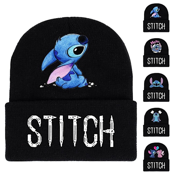 Lilo & Stitch Cartoon Tryck Stickad Cuffad Mössa Vinter Varma Skidmössa Skalle Mössor Vuxna Barn Unisex Jul Födelsedagspresent E