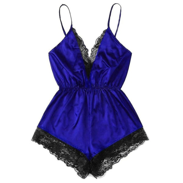 Kvinder Satin Blonde Bodysuit Strappy Lingeri Teddy Nattøj Nattøj Undertøj Blue 2XL