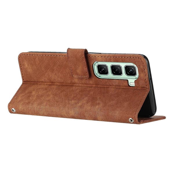 Til Infinix Hot 50 Pro+ 4G Etui Prægede Linjer Læder Telefon Cover Foldbart Stativ Brown