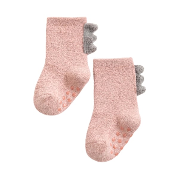 1 Pari Vauvan Sukkia Paksuja Ihania Pohjia 3D Pehmeät Pitävät Lämpimänä Korallivilla Dinosauruksen Näköisiä Vauvan Lattiasuokkia Nukkumiseen Pink L