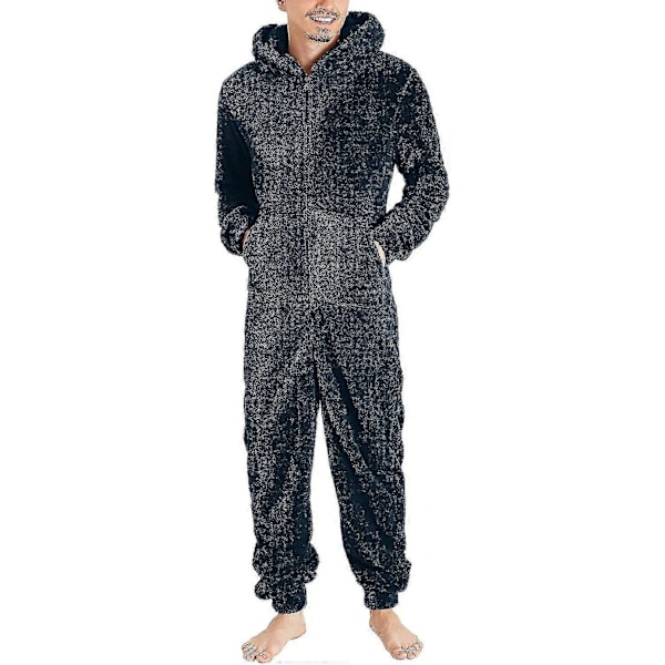 Mænds En-delt Flanel Pyjamas Fuzzy Fleece Flanel Onesies Nattøj Letvægts Plus Størrelse Varmt Vinter Jumpsuit Pjs11 Grey S