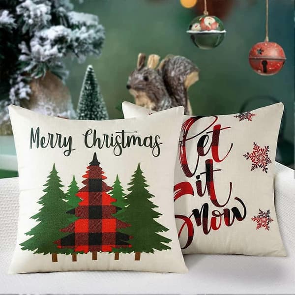 Julepudebetræk Let It Snow Snefnug Juledekorative Firkantede Pyntepudebetræk Jule Merry Christmas Pudebetræk til Sofaseng Vinter