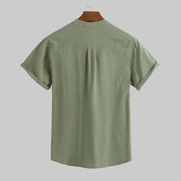 Kortermet herreskjorte, bomulls-lin, hvit skjorte, kortermet herreskjorte Green XL