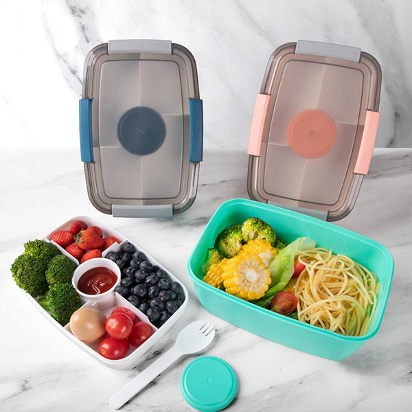 Sallad Lunchbox behållare 5-fack Stor kapacitet Stapelbar BPA-fri Läcksäker salladsbehållare med sked Green