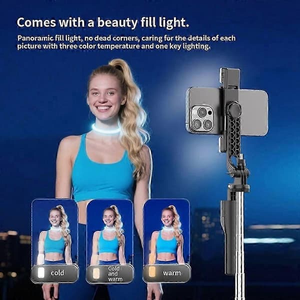 Dobbelt telefon Bluetooth Selfie Stick Black