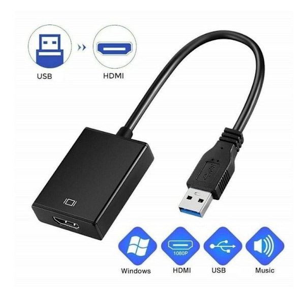 USB til HDMI Adapter, USB 3.0/2.0 til HDMI 1080p Videografik Kabel