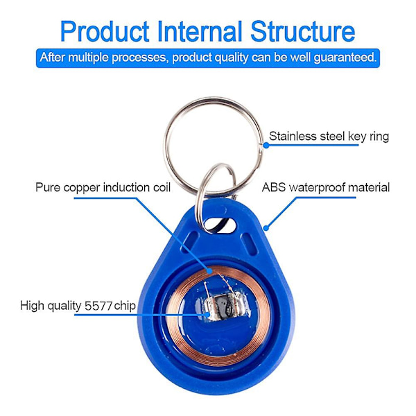 50 stk Skrivbar 125khz Rfid Key Id Card Tag Genskrivbar T5577 Universal blue