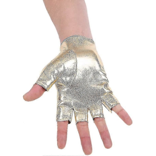 Män PU Läder Punk Halv Finger Ihålig Handskar Guld