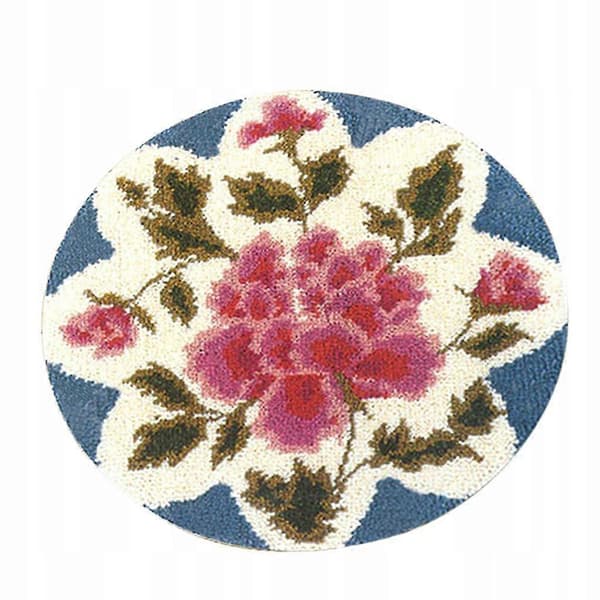 Teppe brodert med krok med rosa rose for