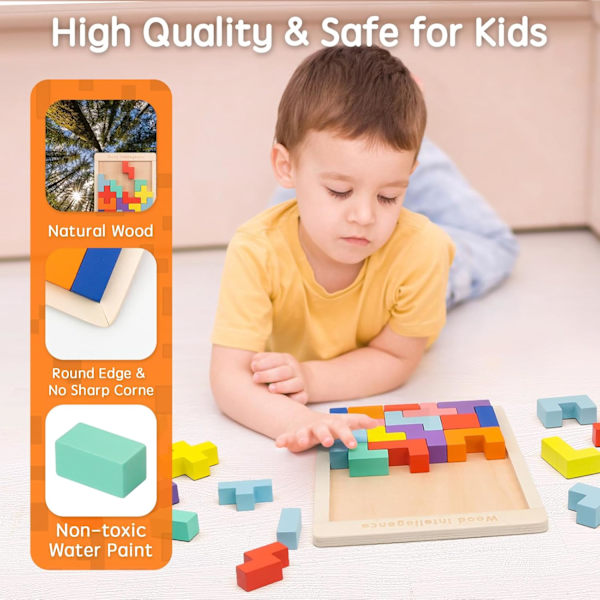 Montessori-leksaker för barn 3 4 5 6 år, transparent hjärngåta pussel leksak intelligens färgglada block, geometrisk pedagogiskt spel present till barn Wooden puzzle