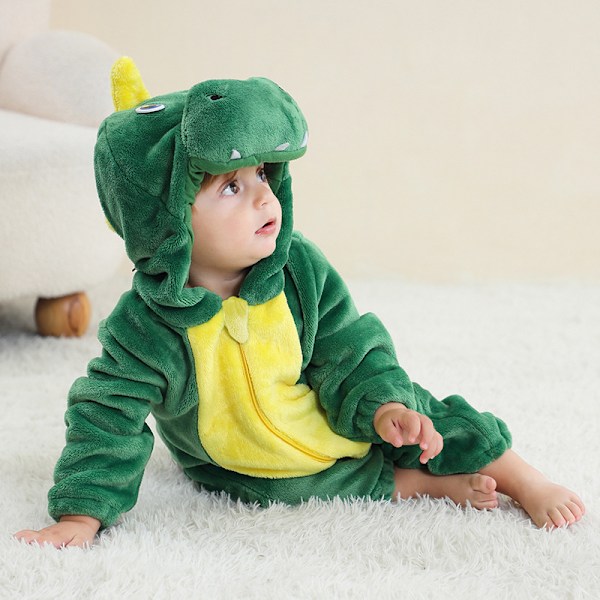 Michley tegneserie jumpsuit børnetøj efterår og vinter dyre hjemmetøj grænseoverskridende børns flanel klatretøj - Grøn enhjørning (80) Green unicorn 80cm