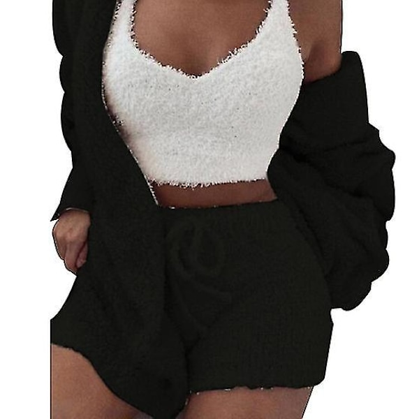 Varm vinterpyjamas för kvinnor, 3-delars sportset Black XL