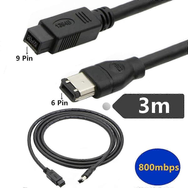 Firewire 800 til 400 IEEE 1394-kabel 6-benet til 9-benet adapterkabel til printere, scannere og harddiskforbindelse 3m