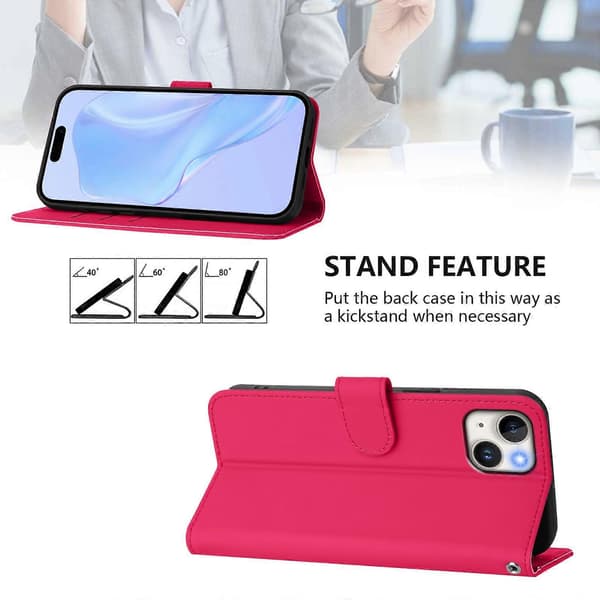 Skinnkänsla Läder Telefonfodral För iPhone 15 Plus Rose Red