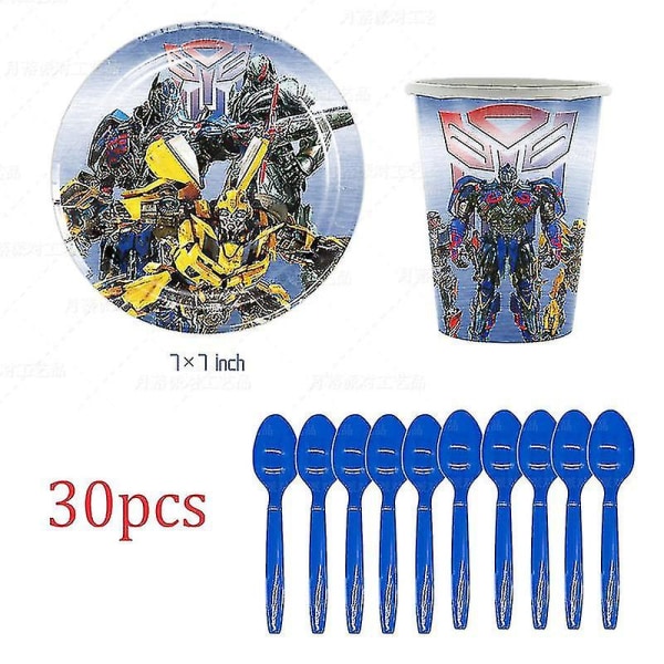 Transformers Børn Festartikler Optimus Prime Bumblebee Robot Fødselsdagsdekoration Nummer Ballon Banner Engangstallerkener Kopper 30pcs set-C