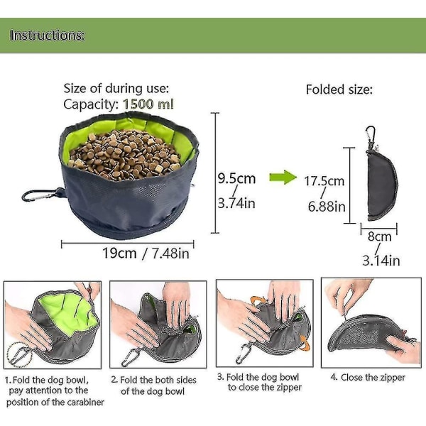 Rejse Skål, 2 Stykker Sammenklappelig Hundeskål Rejse Skål Sammenklappelig Hundeskål Vandtæt Stof Bærbar Med Karabinhage Og Lynlås ((grå+blå))