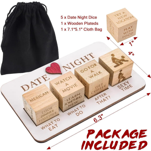 Date Night Terninger for Par, Romantisk Datingspill for Par med Oppbevaringspose, Perfekt for Par Valentinsdag, Bursdag, Bryllup 1 Sett